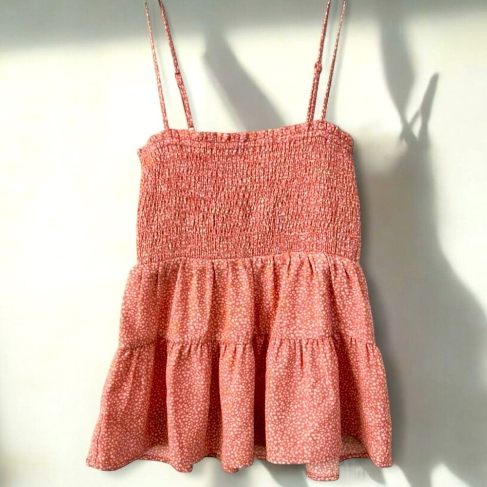 Paper Crane Smocked Tiered Top – Dusty Pink